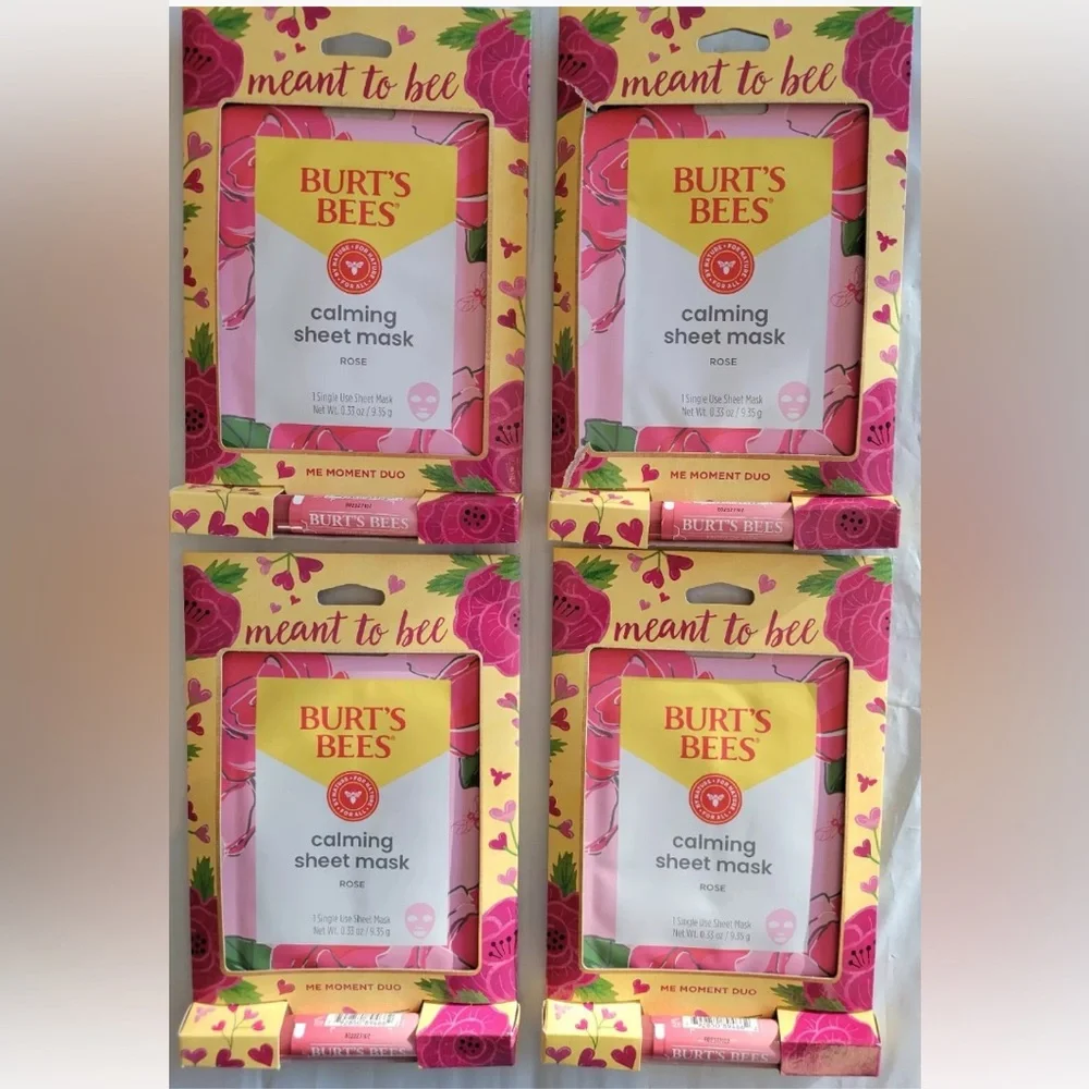 4x Burt’s Bees Meant To Bee Face Mask & Lip Tinted Gloss Bridal Party Favor Rose